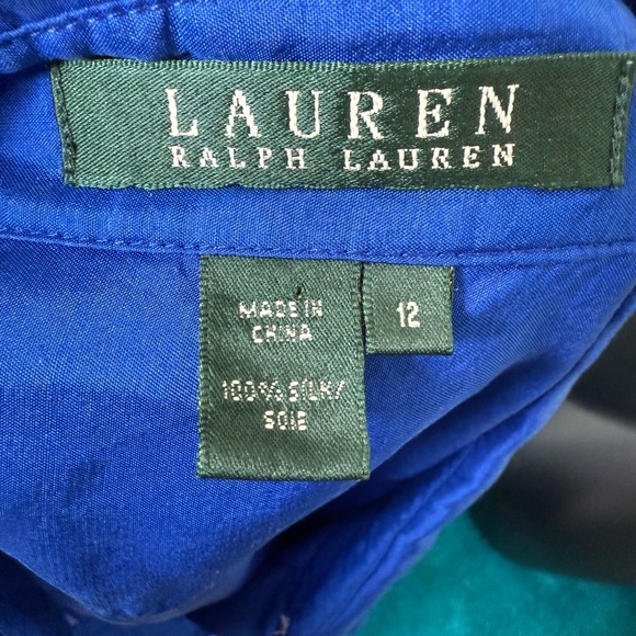 Lauren Ralph Lauren Women's Sz 12 100% Silk Royal Cobalt Blue Button Down Blouse - Picture 6 of 6